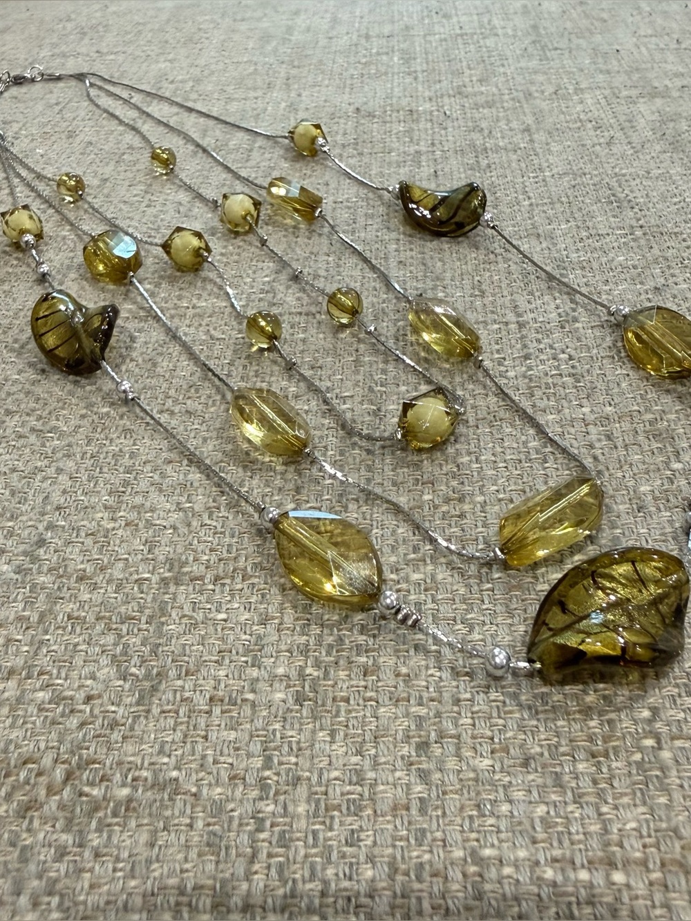 Layered Yellow-Green Glass Bead Necklace - Women's Costume Jewelry